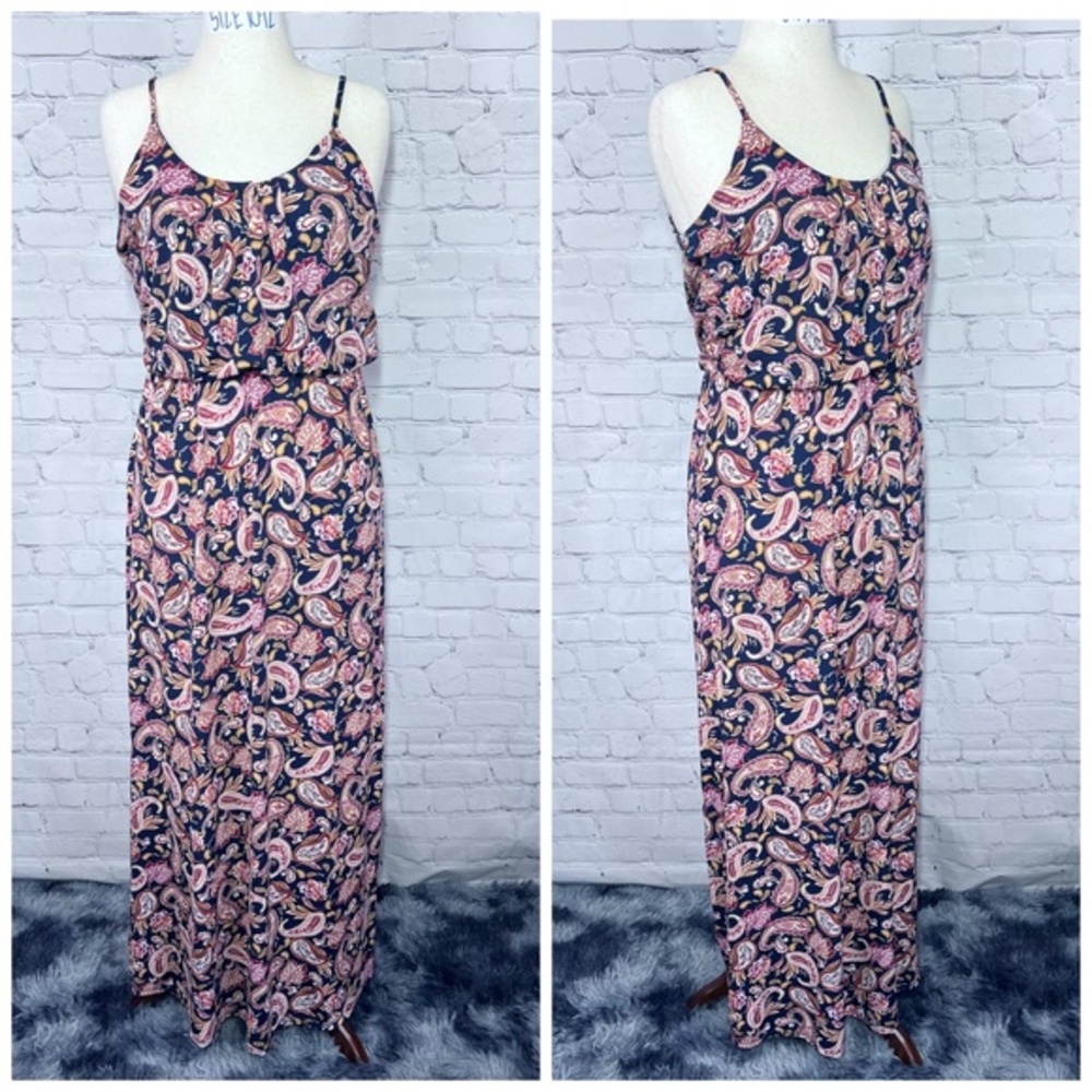 👗|•NAIF•| Navy Paisley Elastic Waist Maxi Dress Size Large